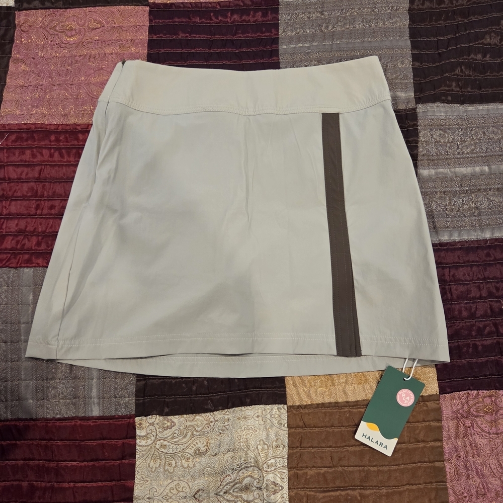 HALARA Cream Mini Skirt with Brown Stripe - Picture 2 of 3